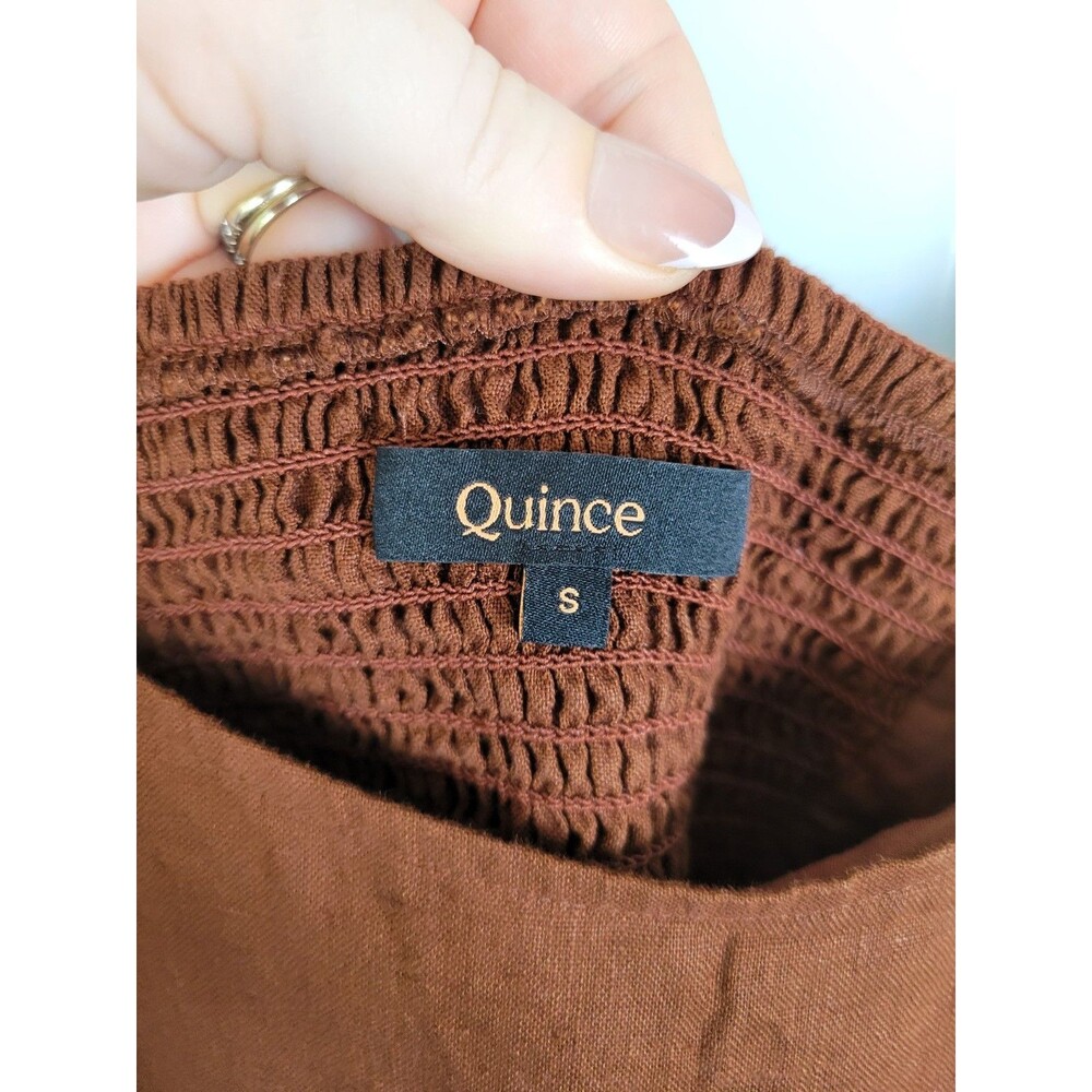 Quince 100% European Linen Scoop Neck Midi Dress Size S Chocolate Brown - Picture 3 of 9